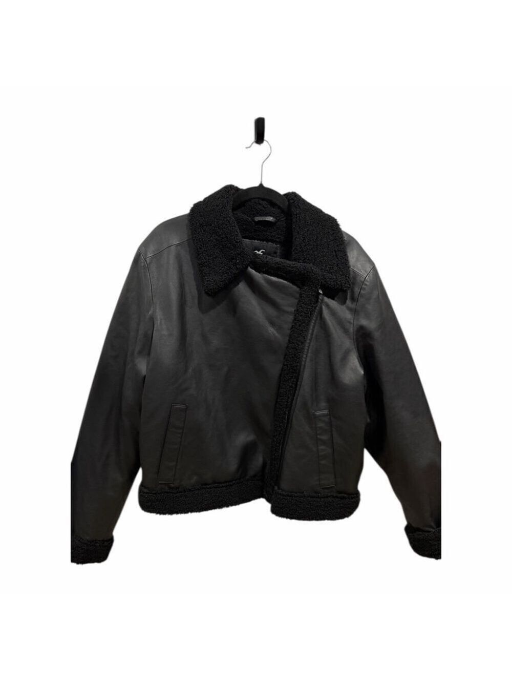 Hollister Womens Biker Jacket Vegan Leather Sherpa Lined XL NWT